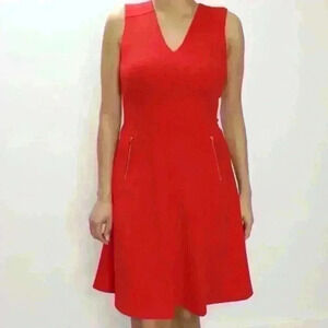 Andrew Marc New York Red Sleeveless A-line dress with gold zippers Women Size 6